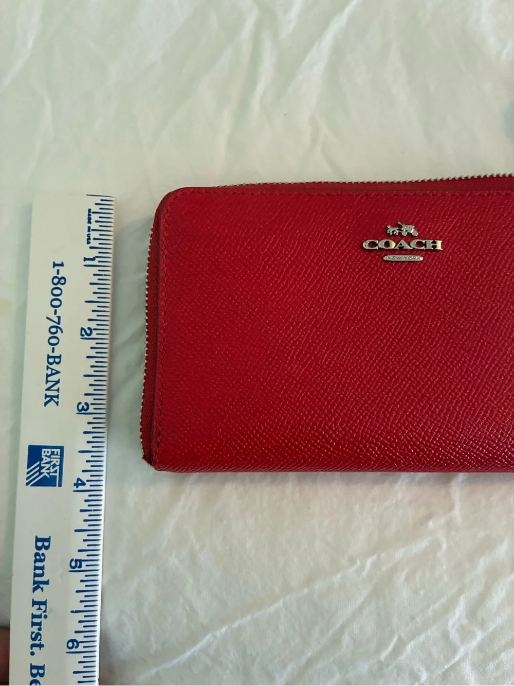 COACH Red Leather Zip Wristlet with Silver Logo